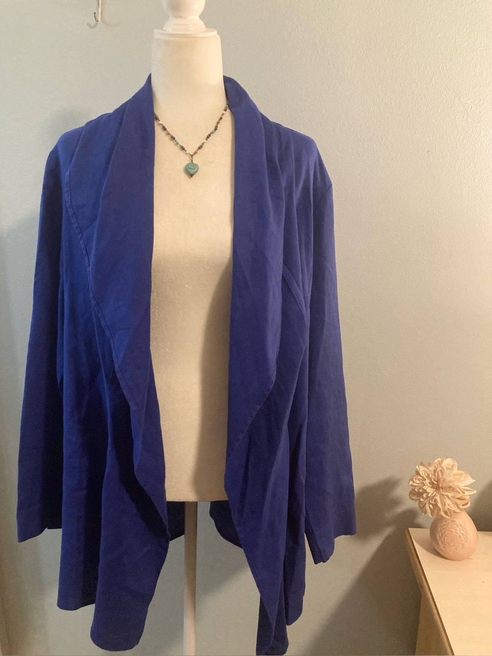 Soft Surroundings Cobalt Blue 100% Linen Open Jacket